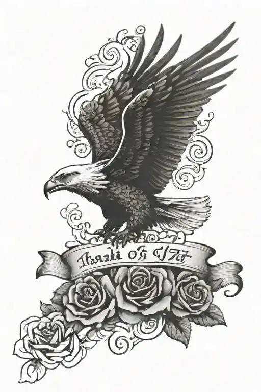Isaiah 54:17 verse and eagle with roses tattoo design idea