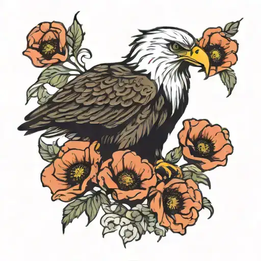 american flag eagle poppy flower blooming tattoo design idea