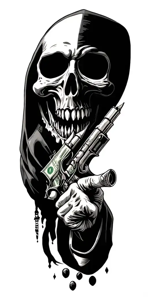 grimreaper guns money drugs tattoo design idea