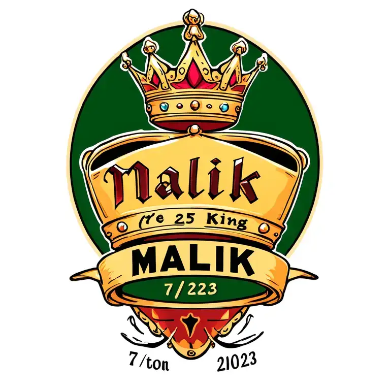 create the custom design for you with the crown, the word King, the name Malik, the date 7/25/2023, and the Cancer zodia tattoo design idea