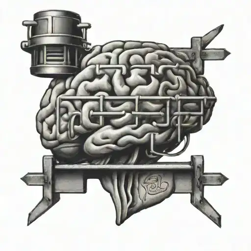 a brain with a jail cell built into the side of the brain  tattoo design idea