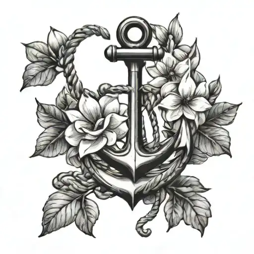 anchor, ship,magnolia flower tattoo design idea