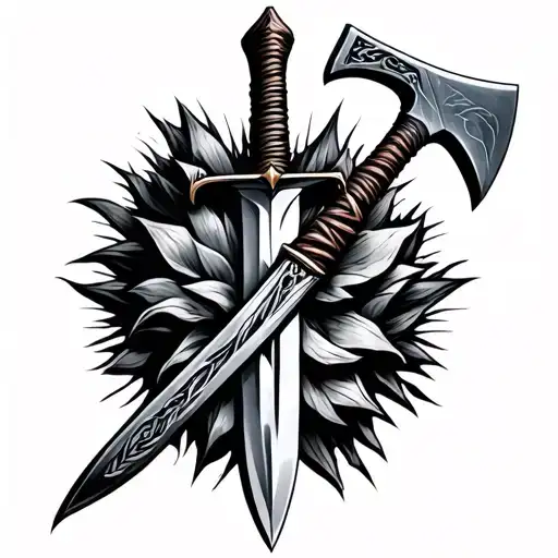 tomahawk and dagger wrapped tattoo design idea