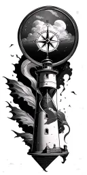 hour glass, compass, lighthouse tattoo design idea