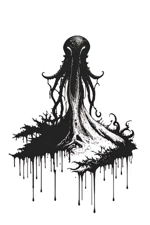 forest graffiti paint drip cthulhu eldritch horror tattoo design idea