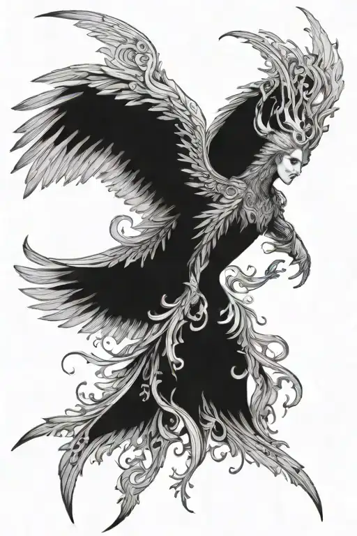 Seraph Description: Appearance: A seraph with six large, detailed wings. Face: Serene and wise expression, with tattoo design idea