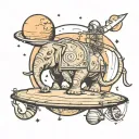 elefant and dino on a planet saturn tattoo design idea