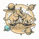 elefant and dino on a planet saturn tattoo design idea