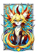 stained glass ninetails tattoo design idea