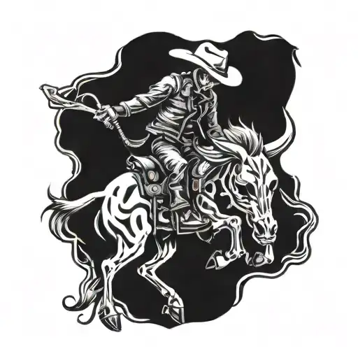 Cowboy skeleton bull riding  tattoo design idea