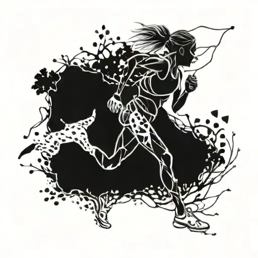 seratonin chemistry nature with female runner silhouette tattoo design idea