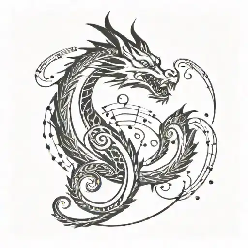 Dragon in collar bone tattoo design incorporating musical notes tattoo design idea