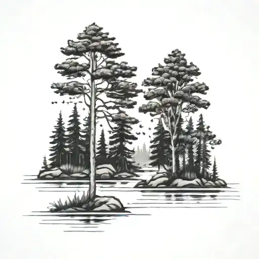 forest clearing fir tree acacia water tattoo design idea