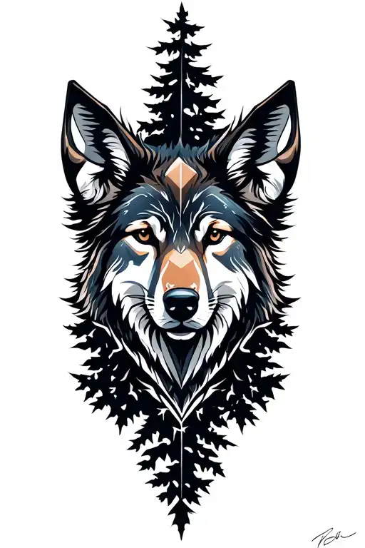 tree wolf moose fox tattoo design idea