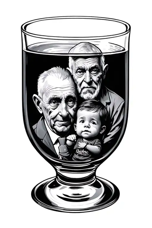 an hour glas with a kid and a old man inside  tattoo design idea