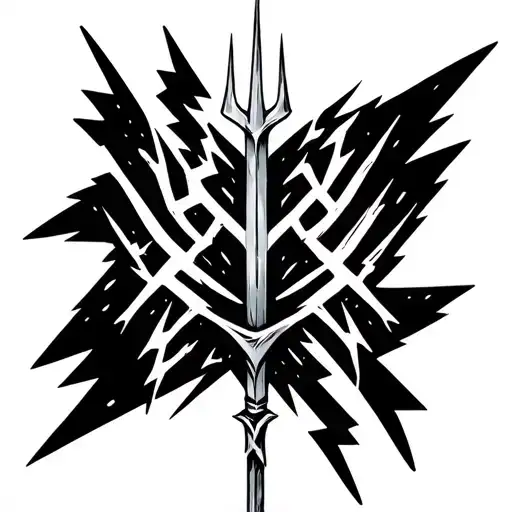 trident surrounded lightning bolts emanating tattoo design idea