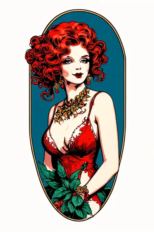 red haired old seductress tattoo design idea
