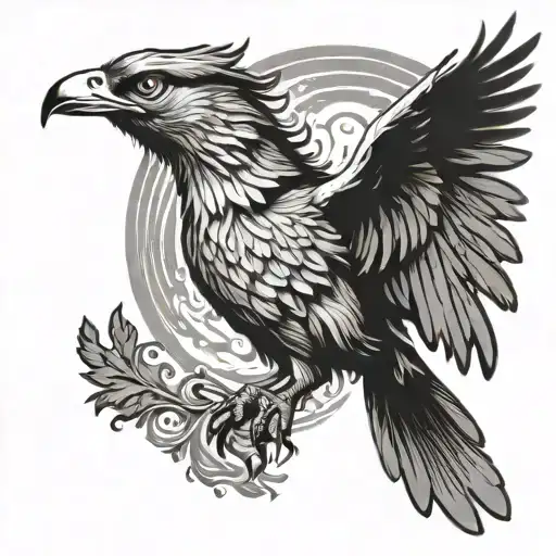 realistic phoenix with outstretched wings tattoo design idea