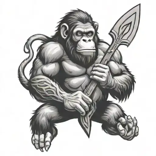 Ape Holding Trident tattoo design idea