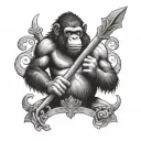 Ape Holding Trident tattoo design idea