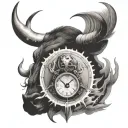 a bull head with a globe and clock tattoo design idea