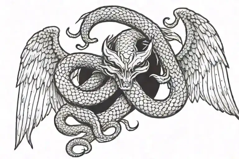 Half evil Devil wings with snake and half arc angle wings  tattoo design idea