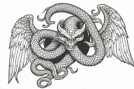 Half evil Devil wings with snake and half arc angle wings  tattoo design idea