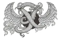 Half evil Devil wings with snake and half arc angle wings  tattoo design idea