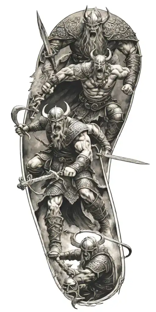 A Viking warrior battling a devil in a fierce showdown tattoo design idea