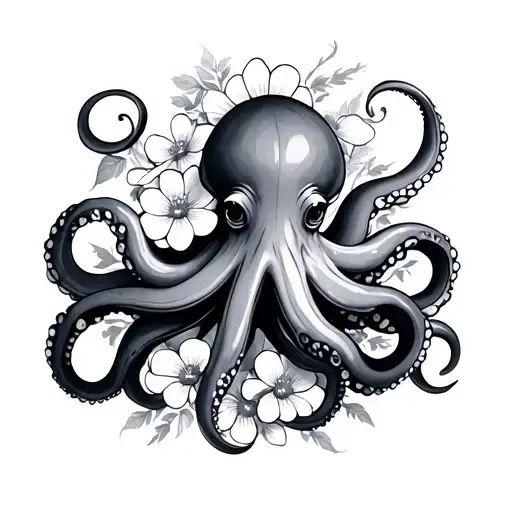 Japanese Octopus with flowers tattoo design idea