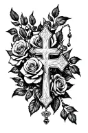 roses and rosary cross  tattoo design idea