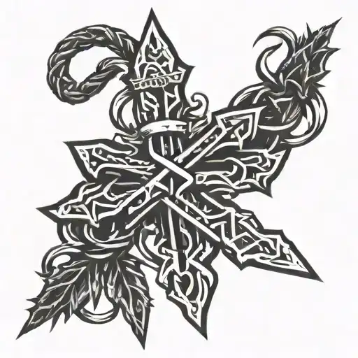 cross with crown of thorns tattoo design idea