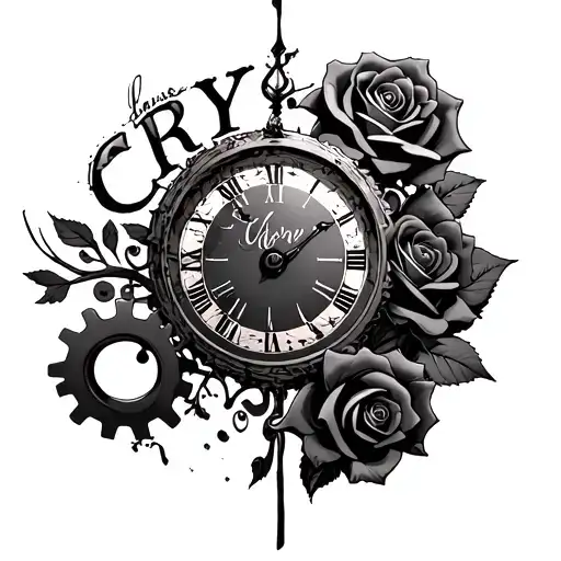 "Cry for those whom take from y" Clock gears forming, Roses dark for cover tattoo design idea