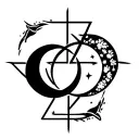 two interlocking triangles, with one waning gibbous moon and one waxing crescent moon tattoo design idea