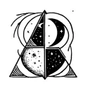 two interlocking triangles, with one waning gibbous moon and one waxing crescent moon tattoo design idea
