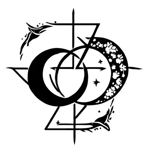 two interlocking triangles, with one waning gibbous moon and one waxing crescent moon tattoo design idea