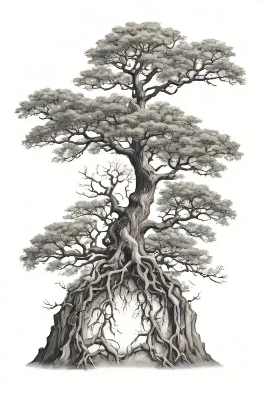 posion tree with no leaves and roots growing tattoo design idea