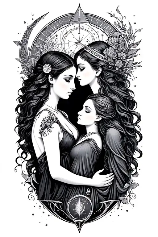 Aquarius and saggitarius mother daughter tattoo design idea