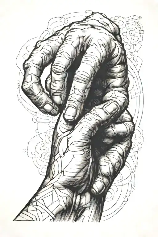 a child reaching to an adults man hand and the man is raising a middle finger tattoo design idea