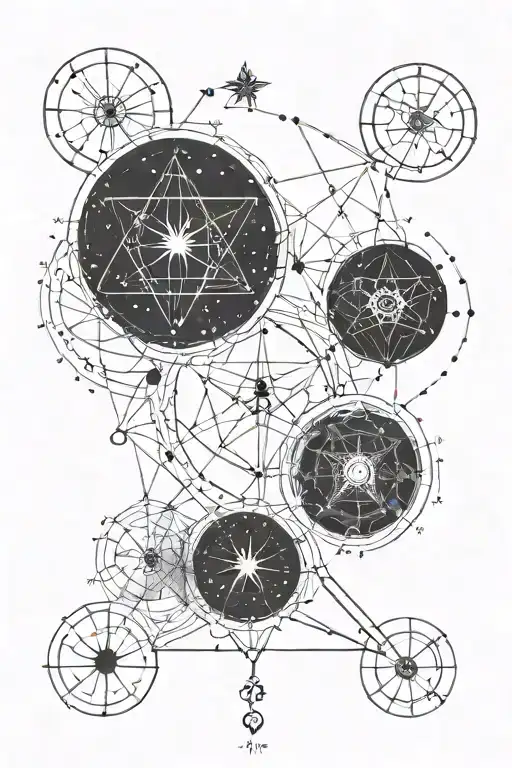 zodiac star constellation intertwined Gemini Libra Capricorn Aries tattoo design idea