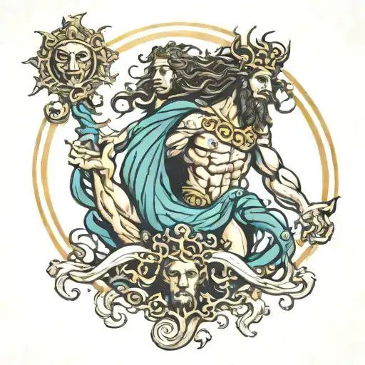 Poseidon And Medusa Greek Mythology Temporary Tattoo - BlackInk AI