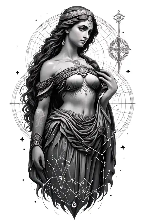 goddess Athena cancer constellation intertwined tattoo design idea
