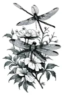 wolfsbane and hemlock hensbane and dragonfly perched tattoo design idea