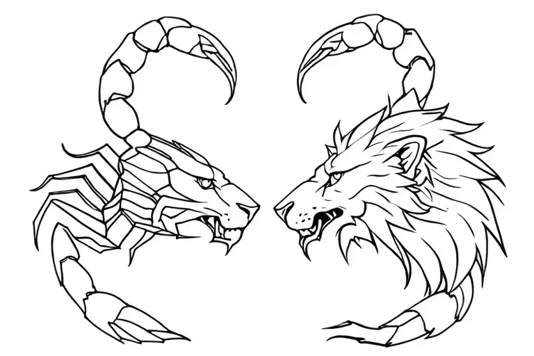 scorpion et lion tattoo design idea