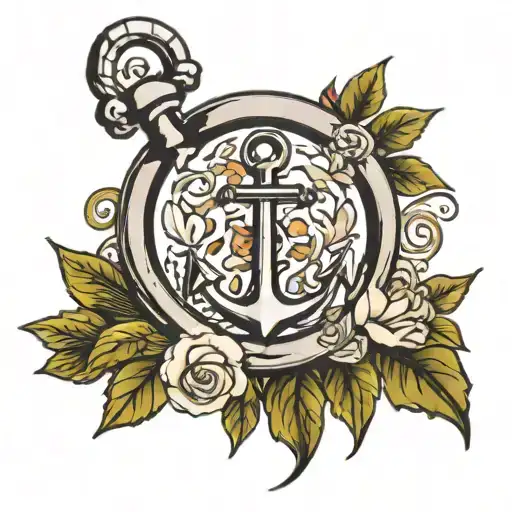 anchor floral running freely tattoo design idea
