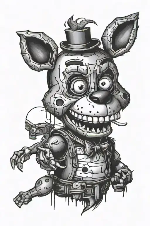five nights at Freddy's on black out  tattoo design idea