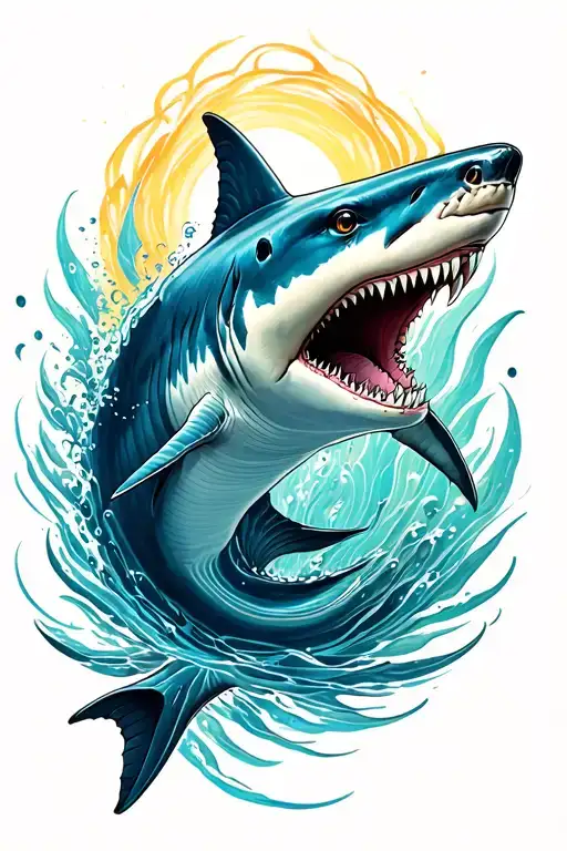 paisley shark swimming tattoo design idea