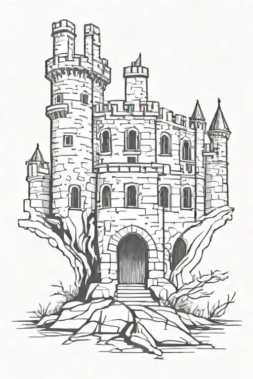 gothic castle ruins tattoo design idea
