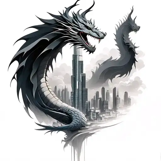 burj khalifa and dragon wrapped tattoo design idea