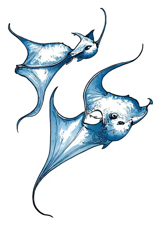 two delicate manta rays swimming gracefully tattoo design idea